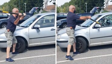 [Vidéo] Pour sauver un petit chien enfermé dans une voiture sous le soleil, cet homme brise une vitre avec une hache