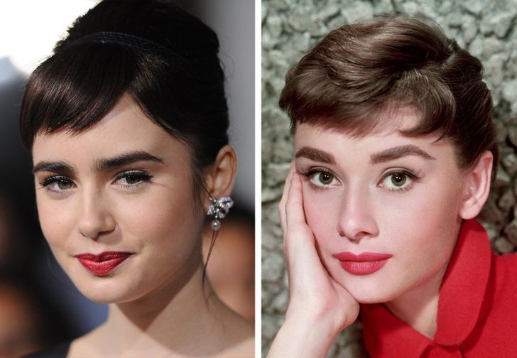 Lily Collins et Audrey Hepburn 15 paires de célébrités qui se ressemblent à tel point qu'elles auraient pu être des frères et sœurs