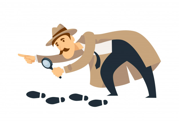 professional detective with mustaches magnifier follows footprints 87689 1154