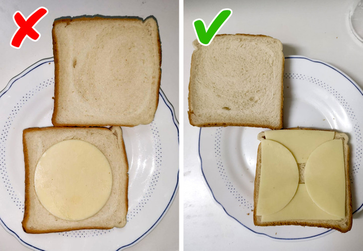 Coupez le fromage ou le jambon en deux pour qu'il s'adapte correctement