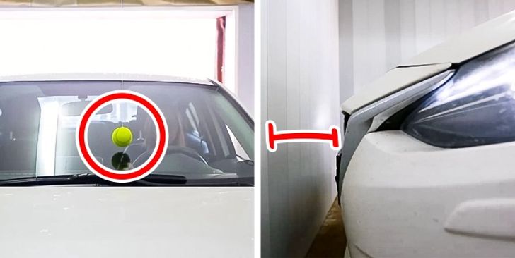Accrochez une balle de tennis dans le garage pour faciliter le stationnement