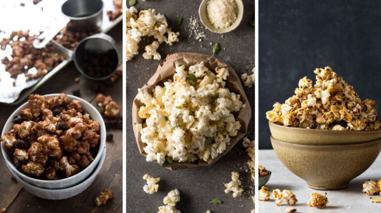 Pop-corn : 5 recettes pour faire éclater les saveurs en bouche ! 1 sac de pop-corn pour micro-ondes 4 à 5 tasses de pop-corn 5 recettes pour faire éclater les saveurs en bouche barbecue beurre beurre fondu cannelle moulue Ces recettes créatives de pop-corn aromatisé chips de tomates séchées demi-cuillère à café d'origan séché envies de grignotage fromage fromage parmesan finement râpé grandes épiceries les condiments les saveurs classiques les tomates pepperoni pepperoni en tranches fines pincée de sel pop-corn Pop-corn à l'ail et au parmesan Pop-corn à la fraise Pop-corn au bacon et au sucre d'érable pop-corn au chocolat Pop-corn au pepperoni et à la pizza pop-corn déjà beurré Pop-corn grillé à la cannelle pop-corn maison poudre d'ail remuez énergiquement sucre cristallisé. sucre d'érable tranches de fraises séchées Vos soirées cinéma