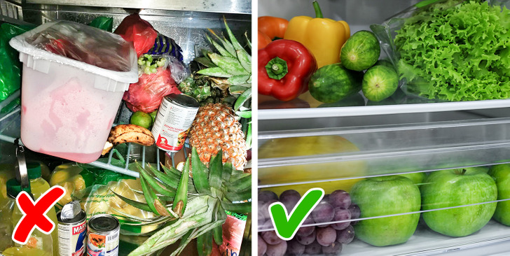Laisser des aliments non désinfectés et mal rangés dans le réfrigérateur